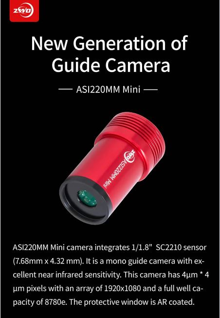 ZWO ASI220MM MINI USB2.0 Monochrome Small Format CMOS Camera with